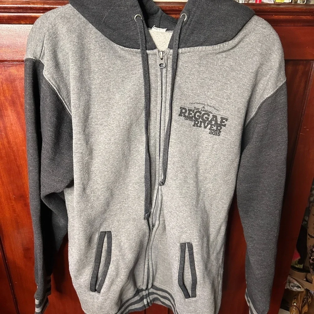 Gray and Black 2 tone Large  Reggae on the River  Zip-Up Hoodie